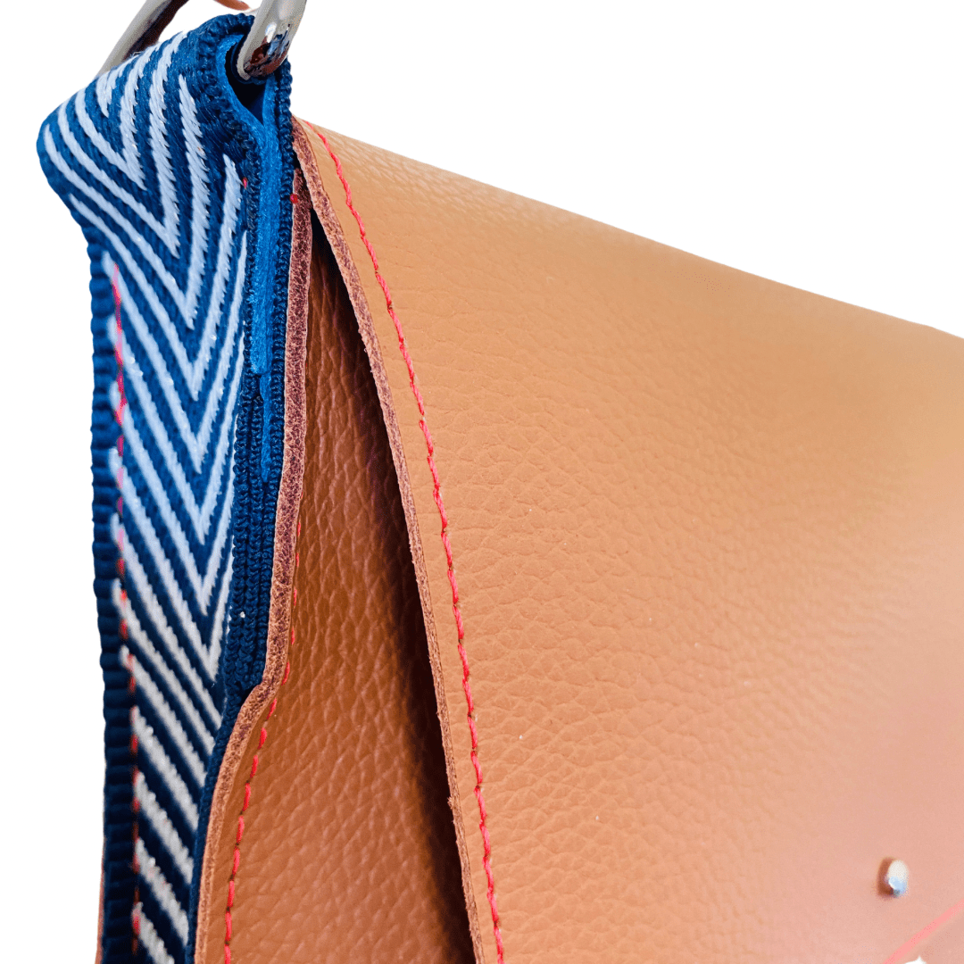 ALLY Leather Crossbody bag - Midi - Camel Navy Chevron