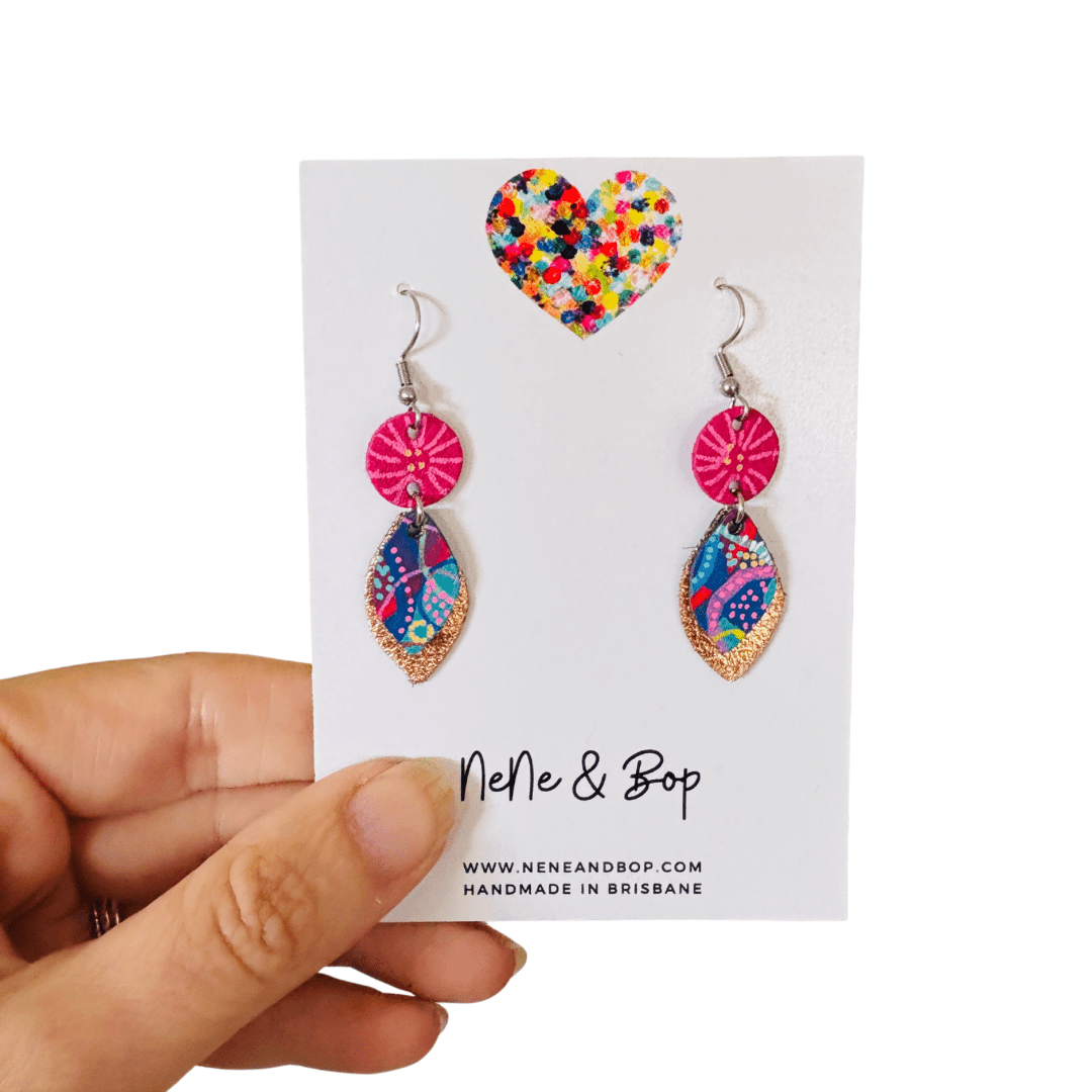 Spring Leaf Hand Painted Mini Drop Earrings - Pink various