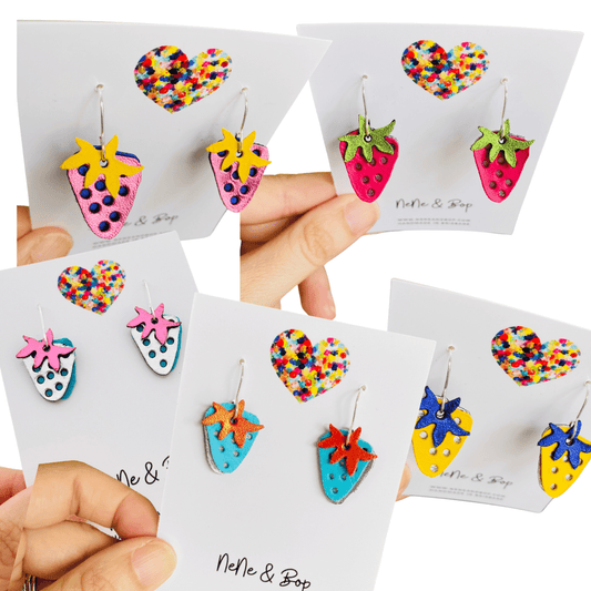 Strawberry - Various Colours - Layered Leather Earrings