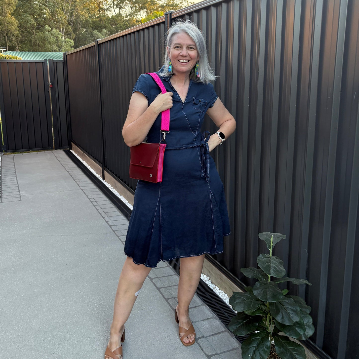 ALLY Leather Crossbody bag - Midi - Wine/Pink