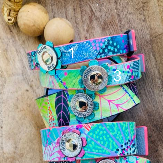 Leather Cuff - Narrow - Spring Garden - Various Designs