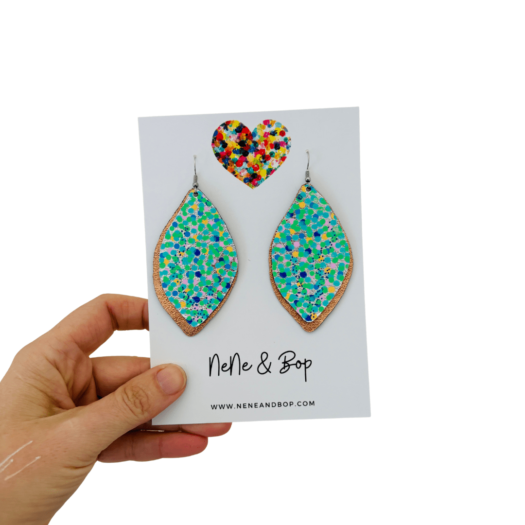 Opal Leaf Hand Painted Earrings Green - Mega