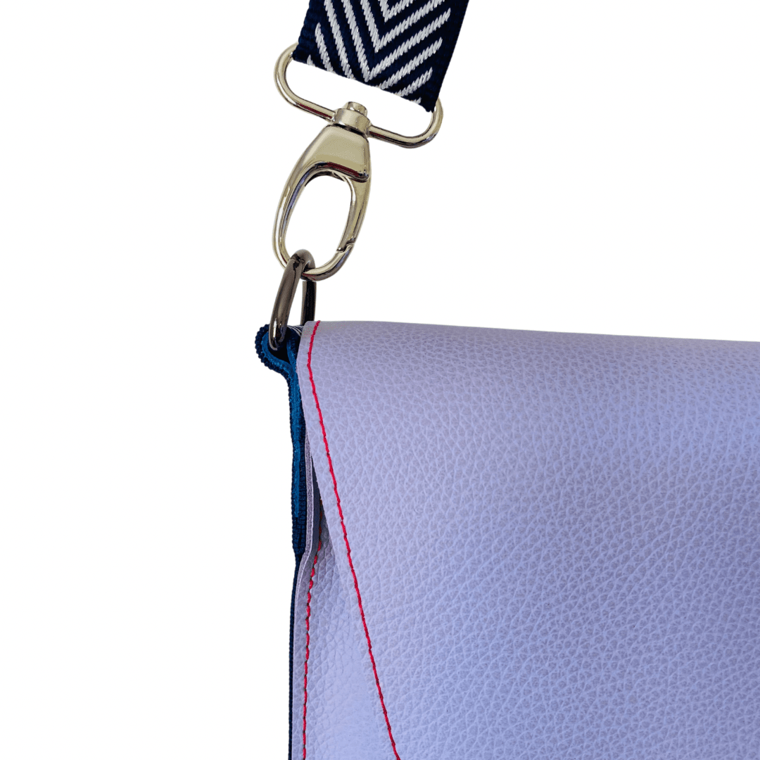 ALLY Leather Crossbody bag - Midi - Lavender Navy Chevron