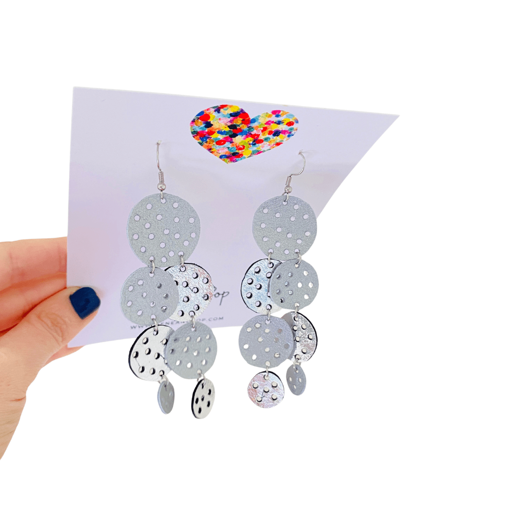 Tonal Mega - Silver Spots I - Leather Earrings