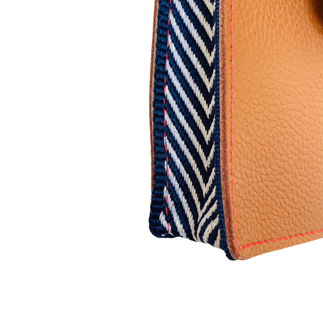 ALLY Leather Crossbody bag - Midi - Camel Navy Chevron