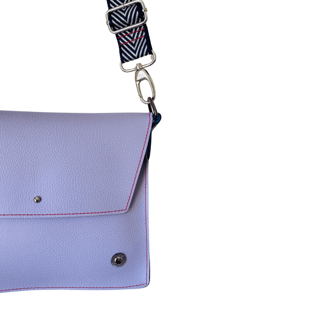 ALLY Leather Crossbody bag - Midi - Lavender Navy Chevron
