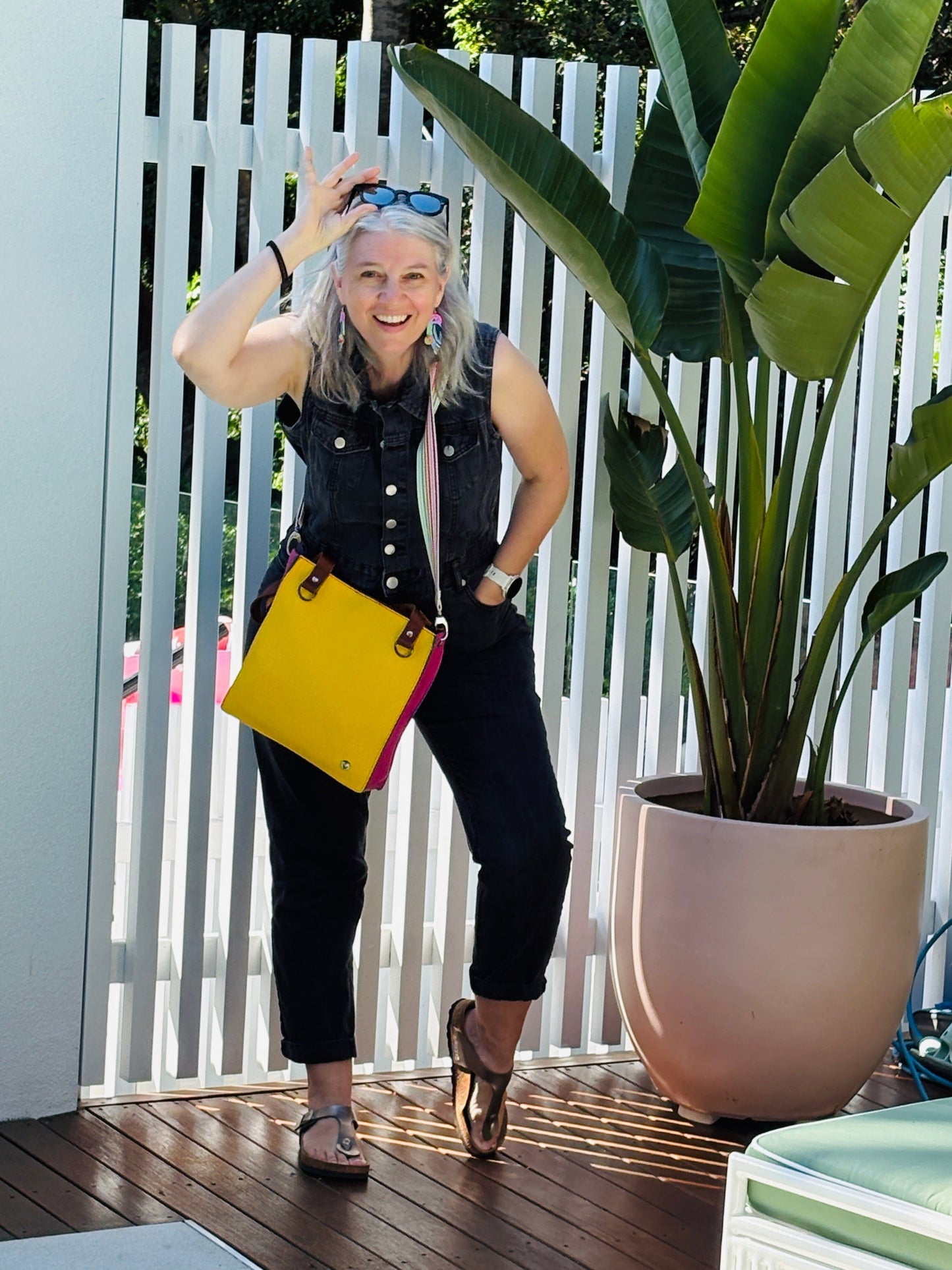 The Everyday Zipper Leather Tote - Yellow/Lilac