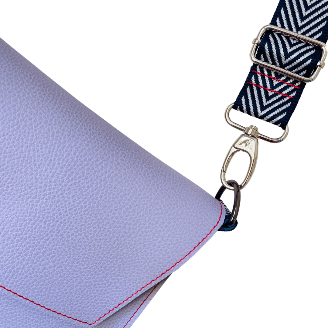 ALLY Leather Crossbody bag - Midi - Lavender Navy Chevron