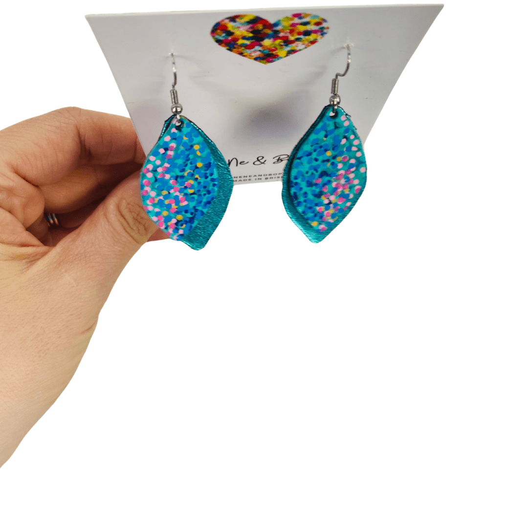 Pointillism Leaf - Rainbow - Leather Earrings