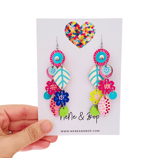 Bouquet of Blooms - Mega Blush- Leather Earrings in