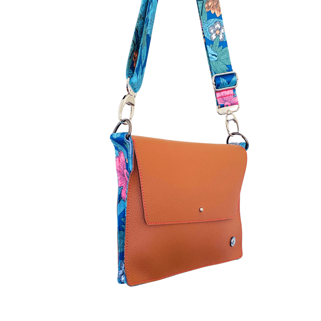 ALLY Leather Crossbody bag - Midi - Camel Floral