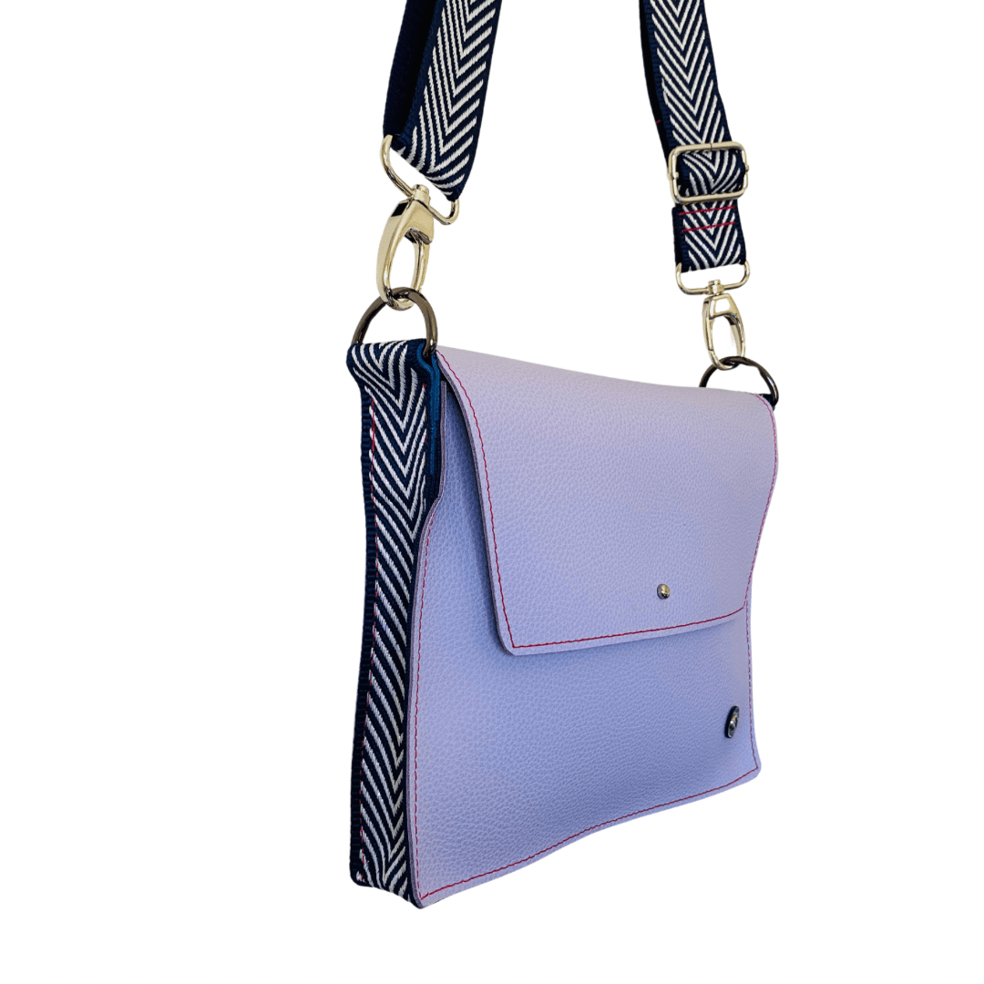 ALLY Leather Crossbody bag - Midi - Lavender Navy Chevron