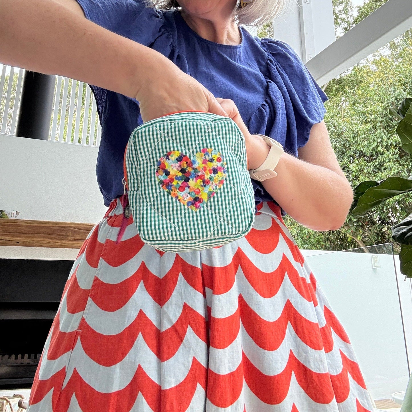 Green Gingham Heart - Zippy Pouch
