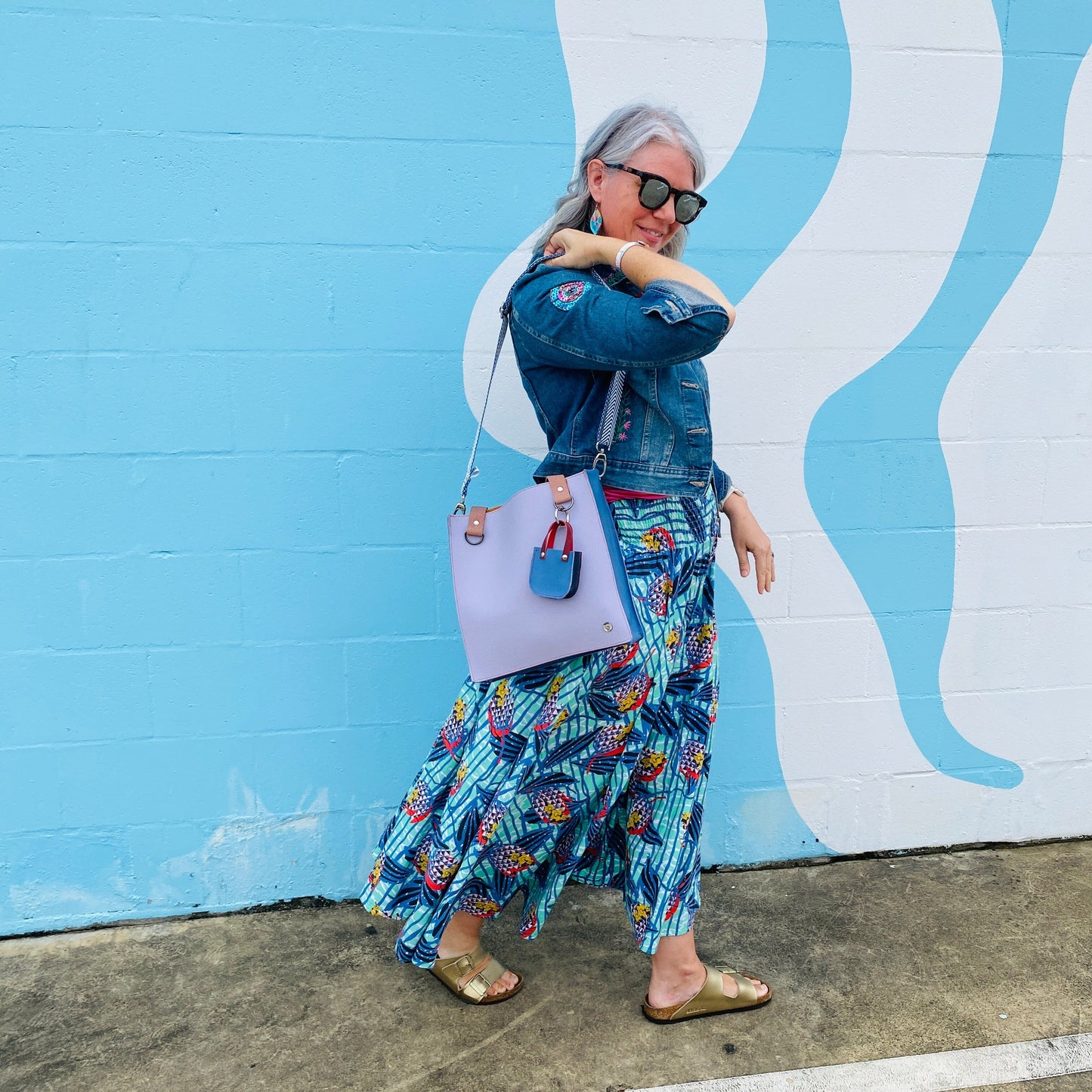 The Everyday Leather Tote & Crossbody Lavender/Blue