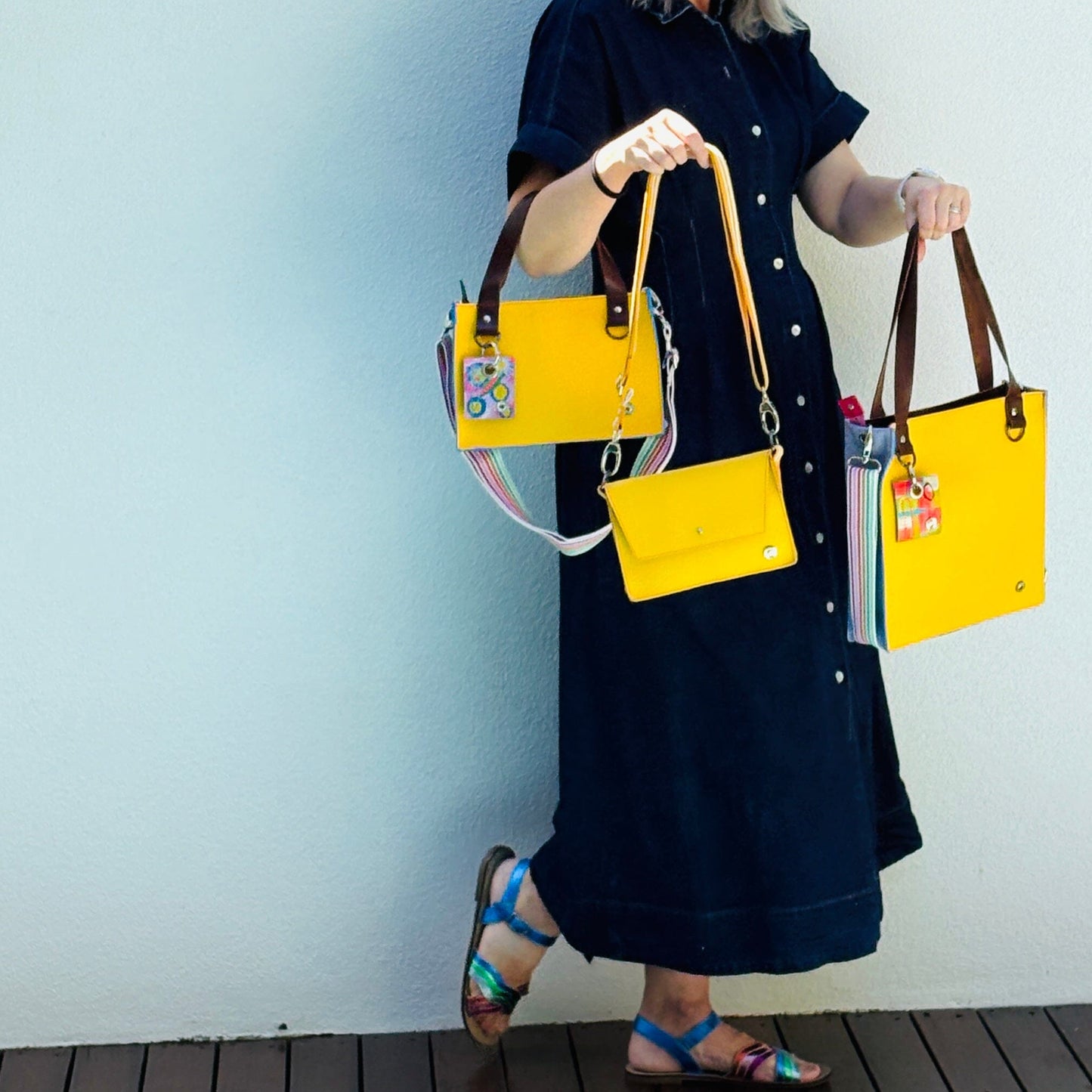 ALLY Mini - 4 in 1 Leather Bag - Yellow Stripe
