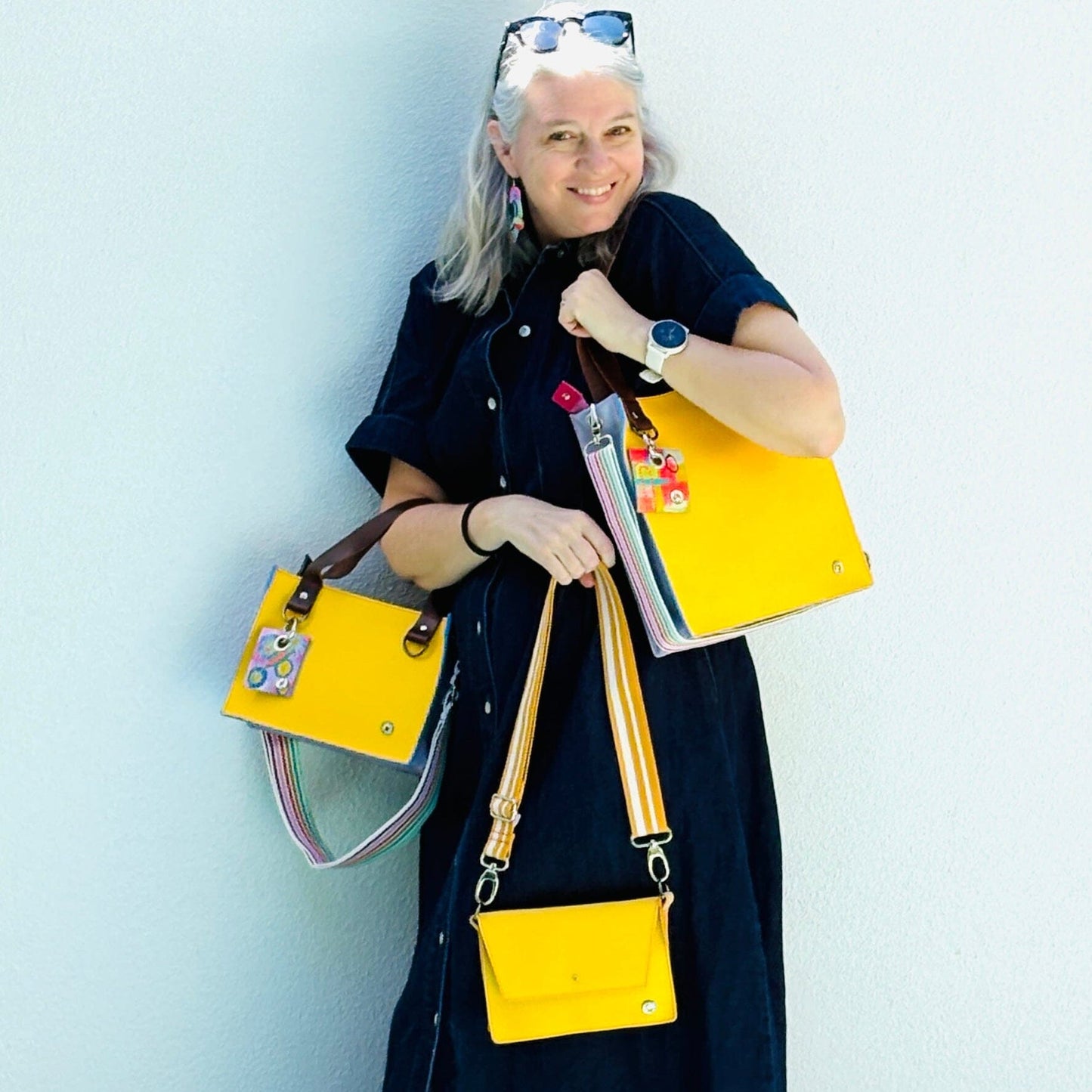 Little Sister Zipper Leather Tote - Yellow/Lilac
