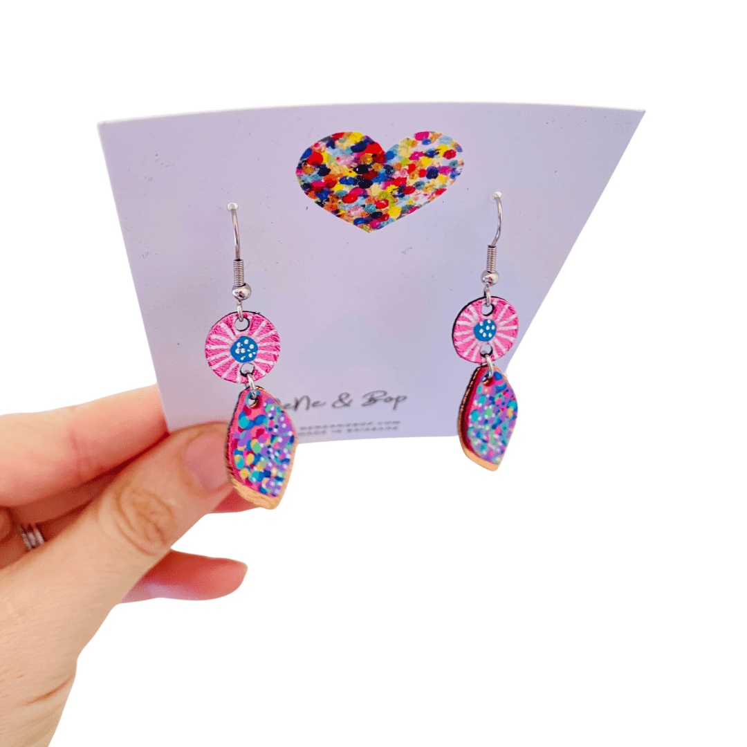 Opal Leaf Hand Painted Mini Drop Earrings - Pink various