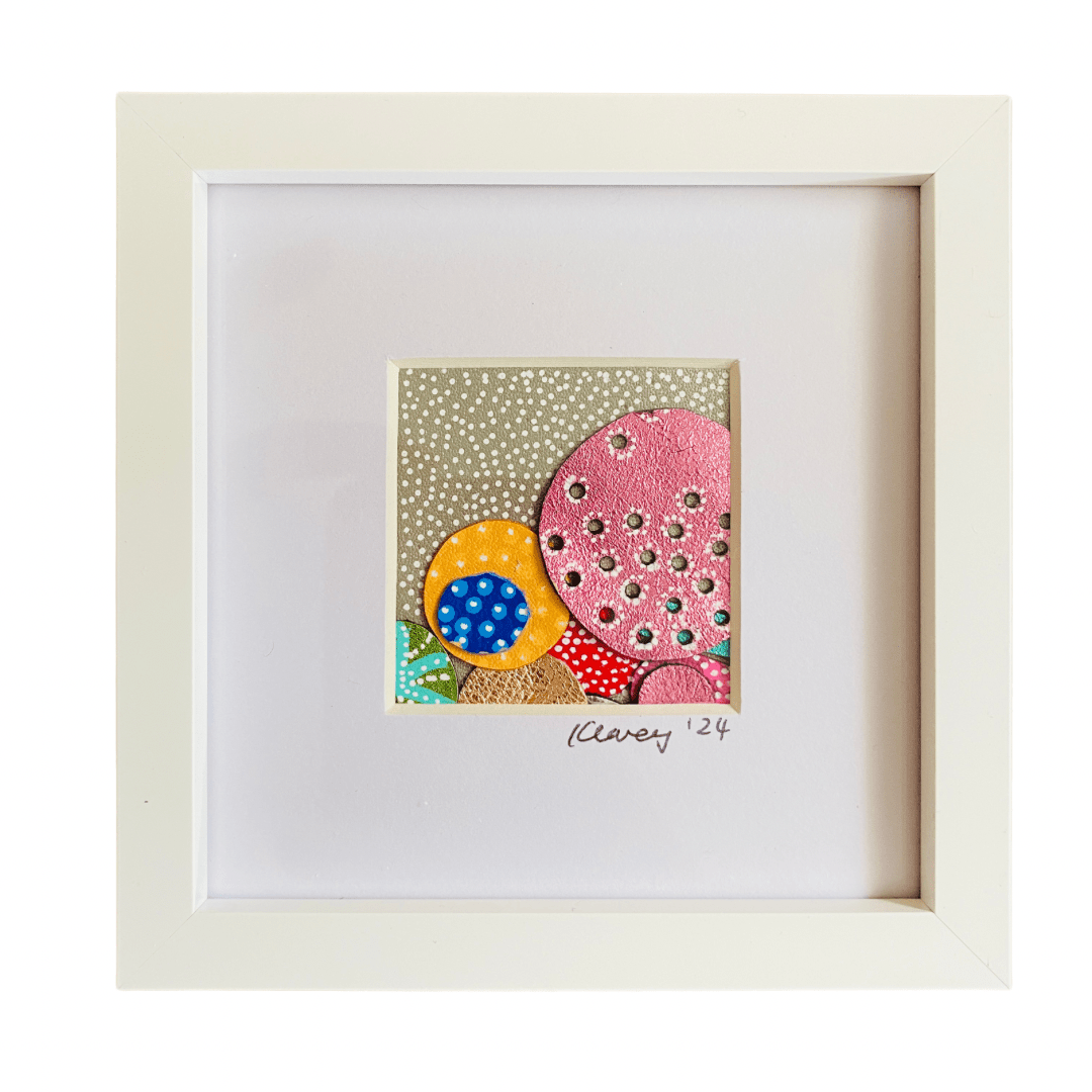 Leather collage - Deep Box Frame - Pink Moon