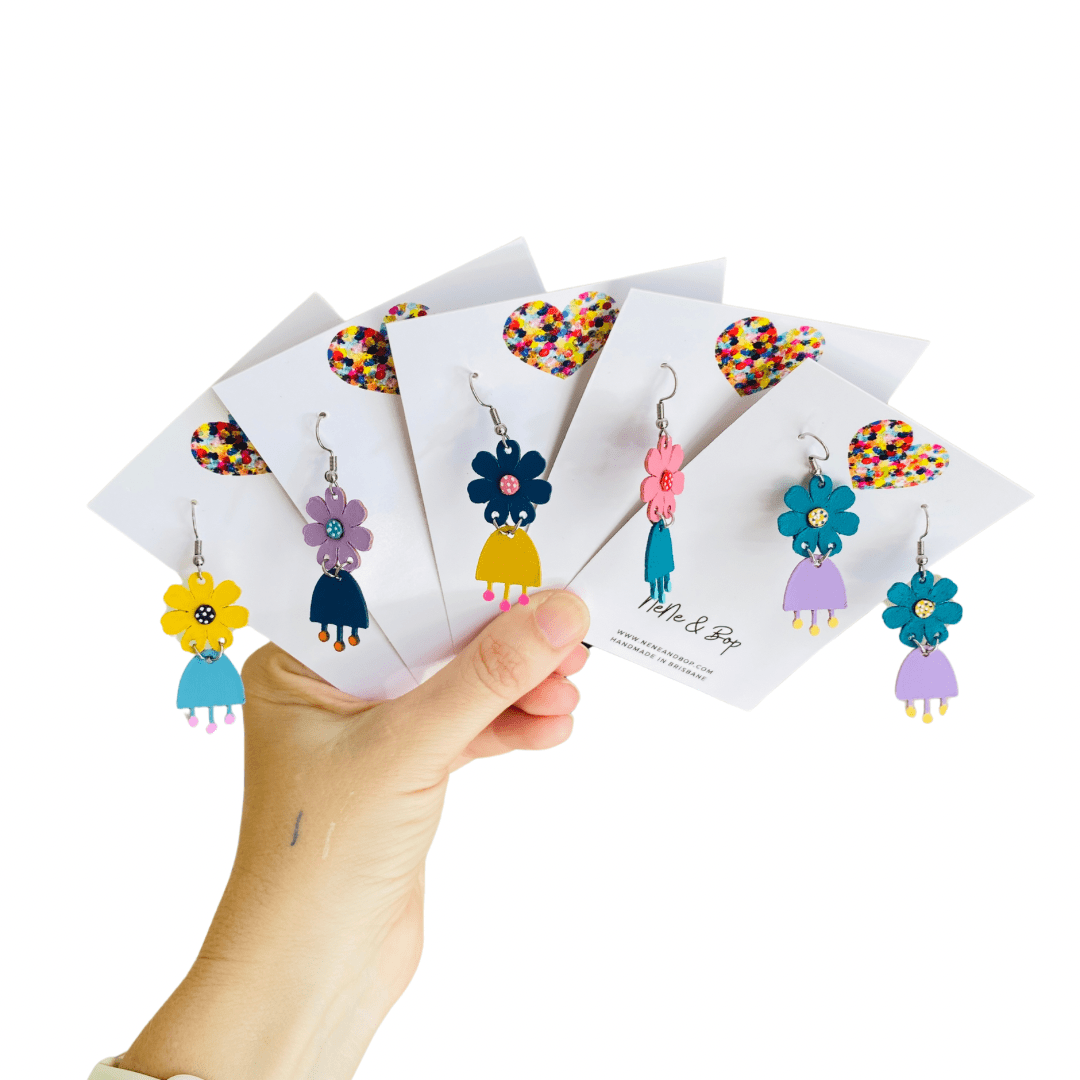 Flower Girls Mini - Navy/Lilac Leather Earrings