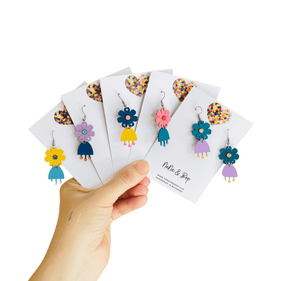 Flower Girls Mini - Lilac/Forest Leather Earrings