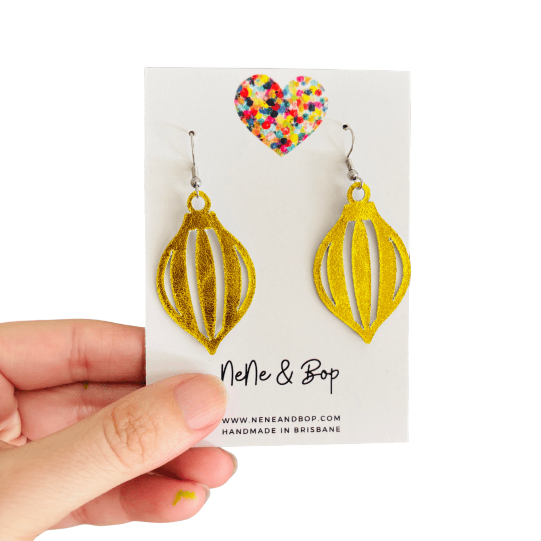 Bauble Leather Earrings - Metallic Yellow