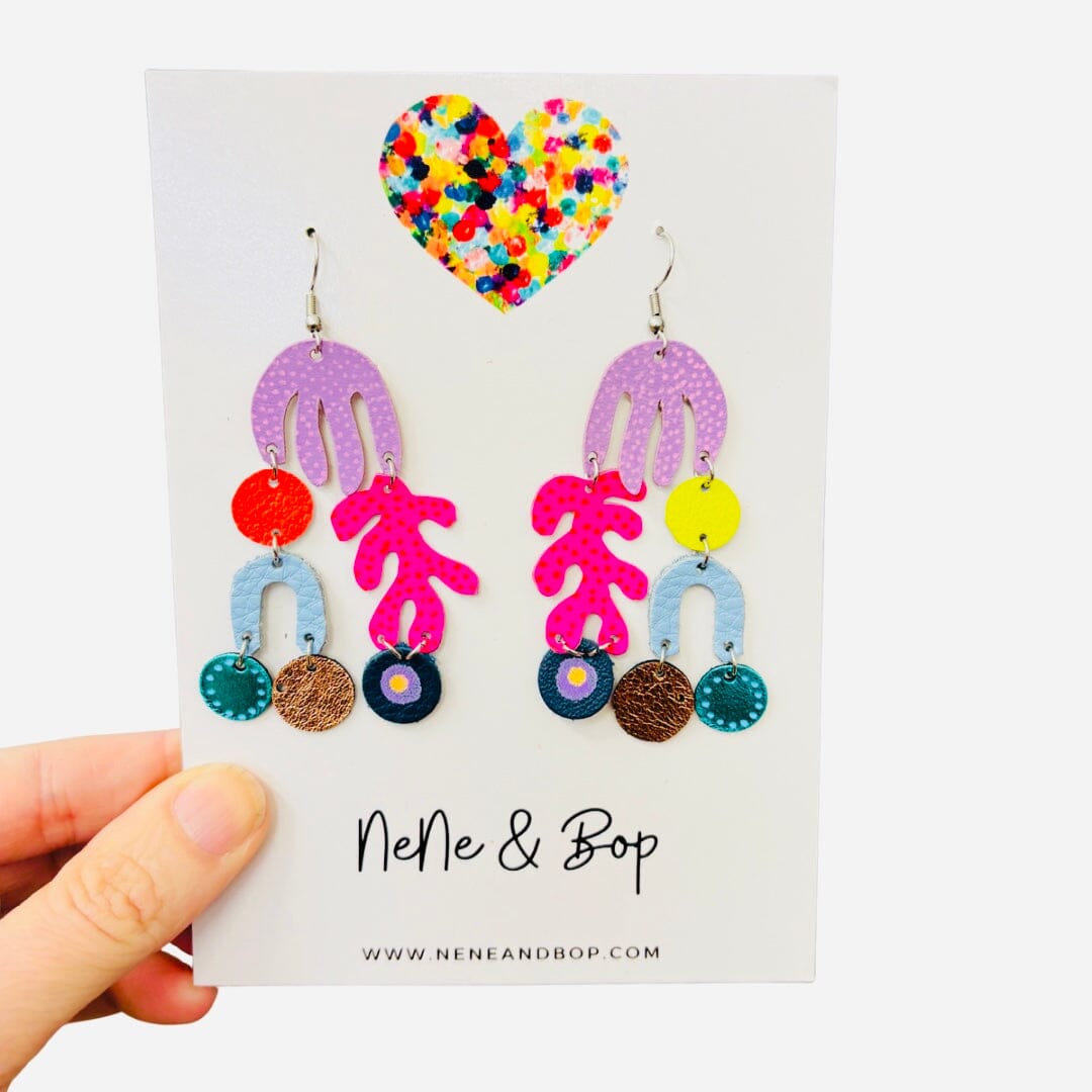 Mega Mixed Coral - Hand cut - Leather Earrings