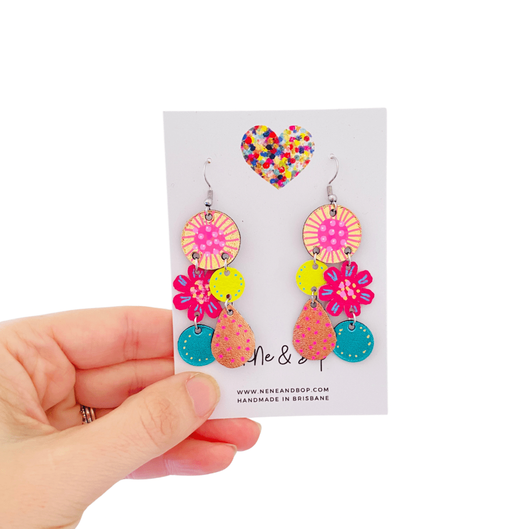 Bouquet of Blooms - Midi Aqua Bud - Leather Earrings