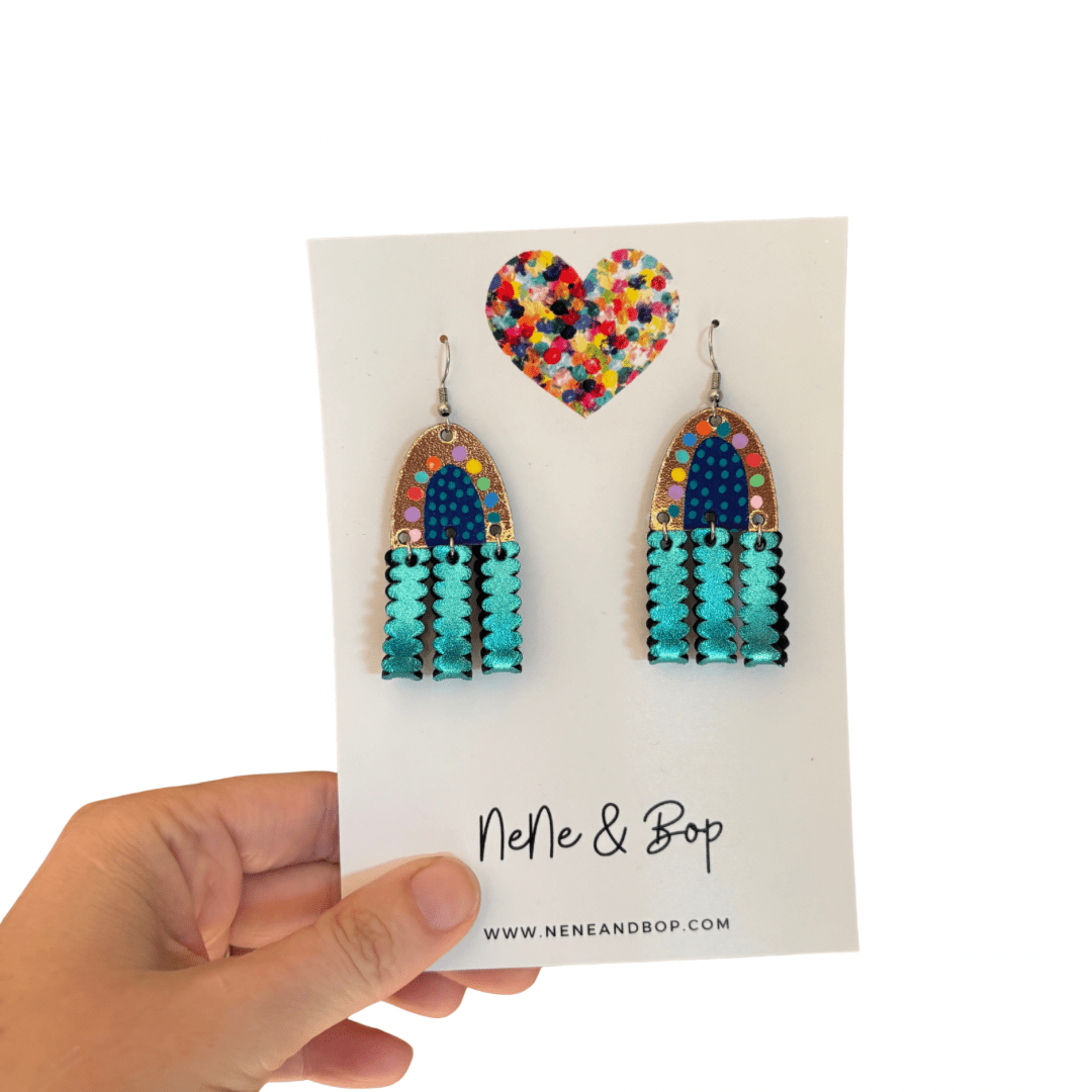 Dimensional Rainbows - Blue - Midi - Leather Earrings Limited Edition