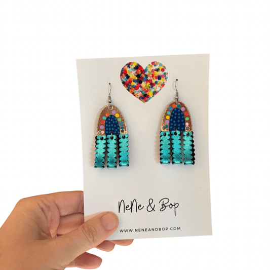 Dimensional Rainbows - Blue - Midi - Leather Earrings Limited Edition