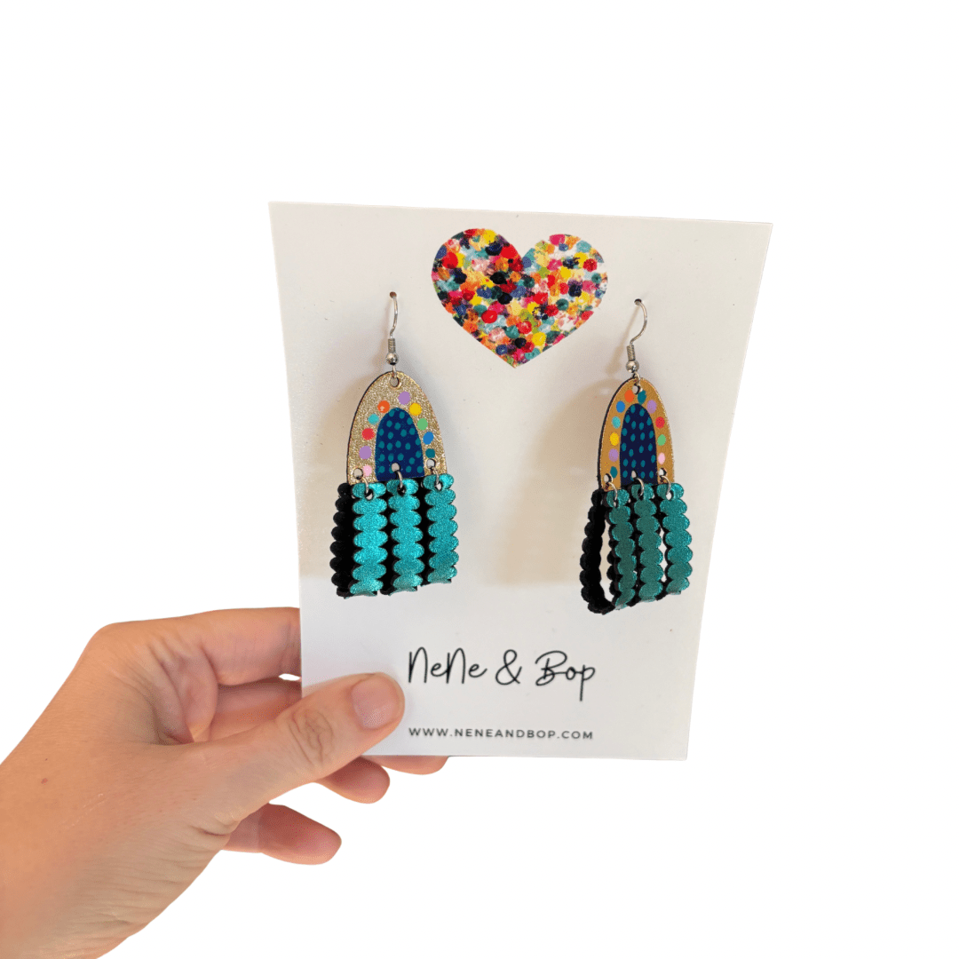 Dimensional Rainbows - Blue - Midi - Leather Earrings Limited Edition