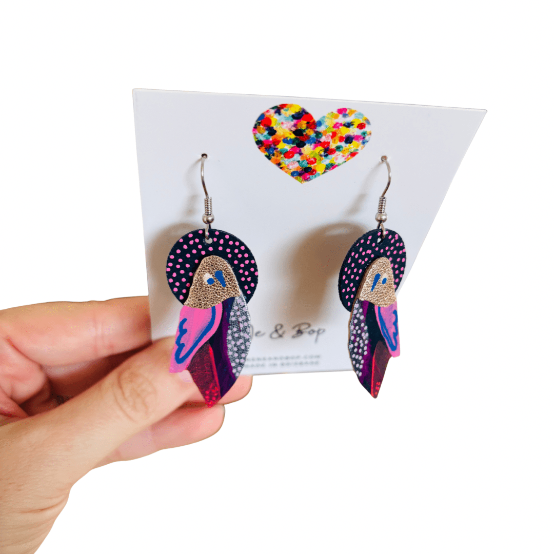Flock Rose Gold Pink mini - Hand Painted Leather Earrings