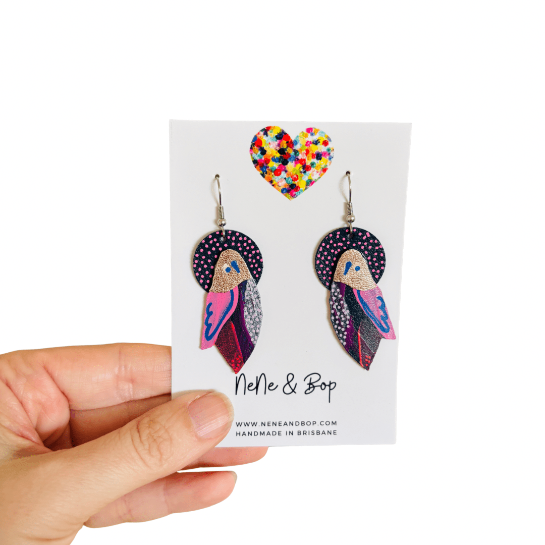 Flock Rose Gold Pink mini - Hand Painted Leather Earrings