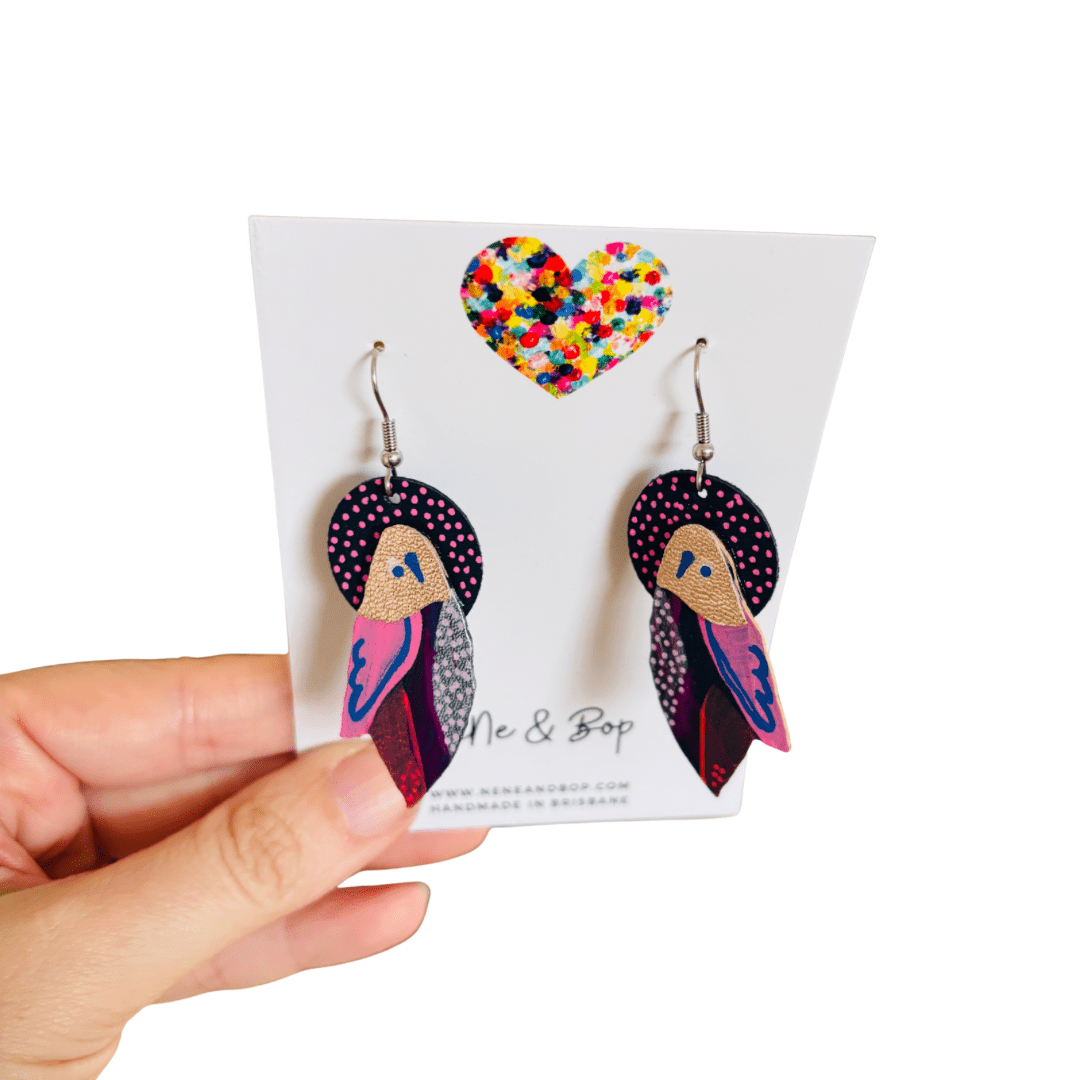 Flock Rose Gold Pink mini - Hand Painted Leather Earrings