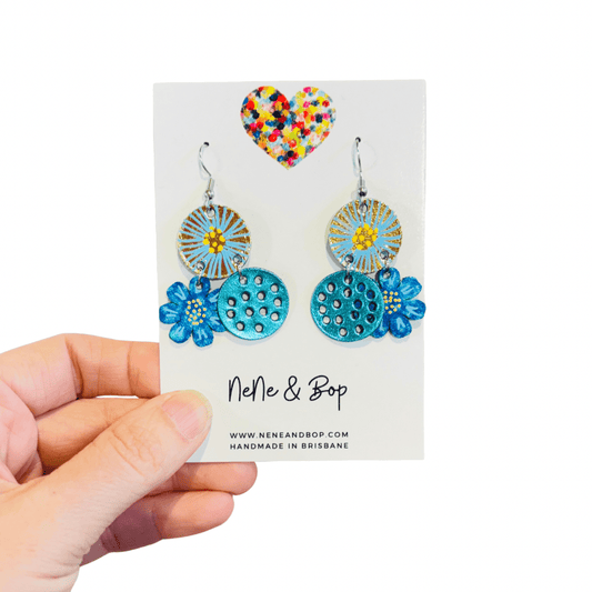 Blocky Blooms - Teal/Blue