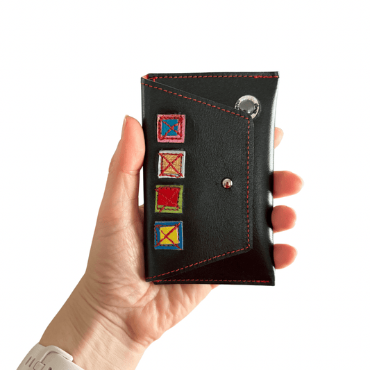 Leather Pocket Purse - Black Gems