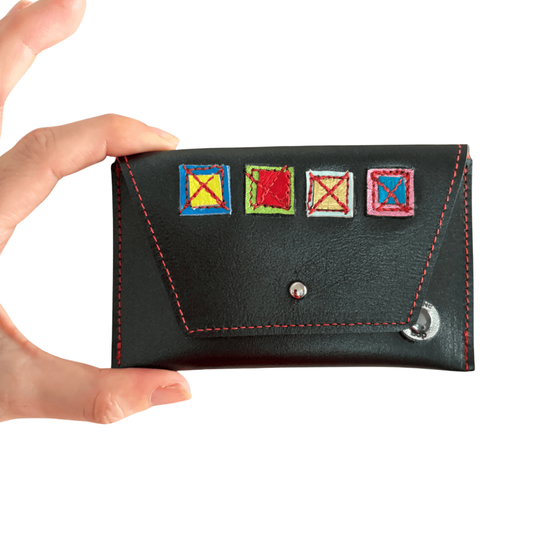 Leather Pocket Purse - Black Gems