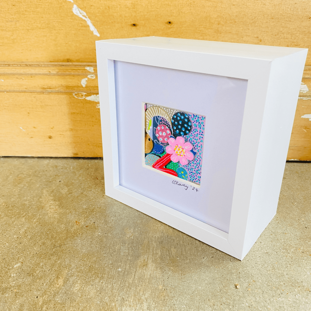 Leather collage - Deep Box Frame - Pink Moon