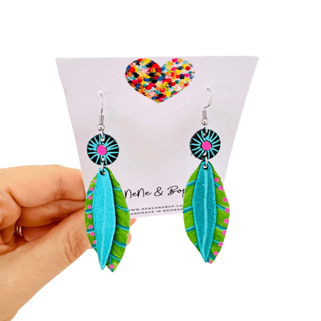 Painted Double Leaf Drops - Aqua