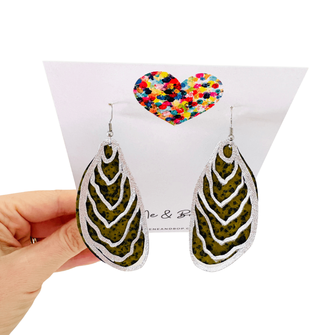 Wing Frames - Silver/Mustard - Leather Earrings