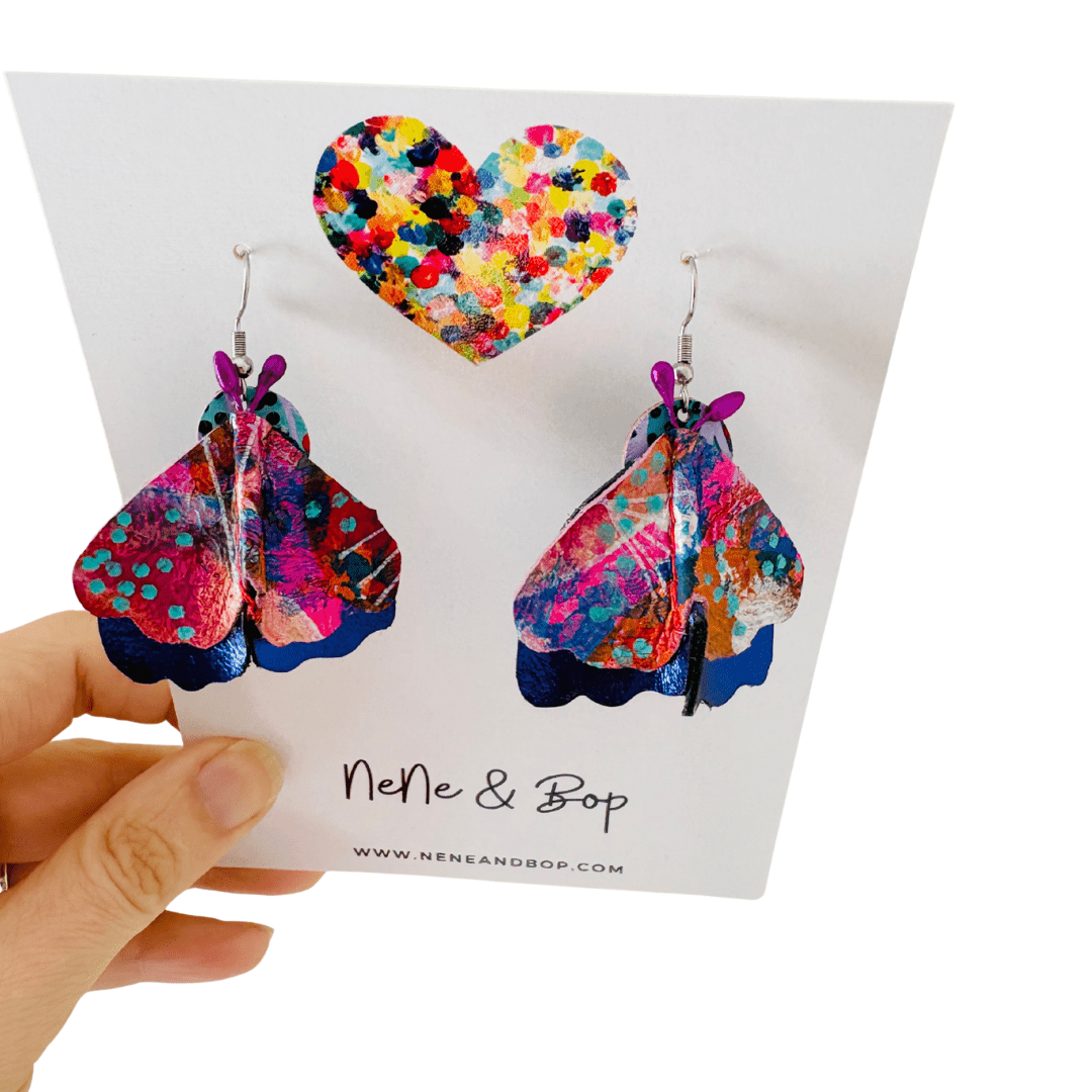 Moth - Night Lights - Leather Earrings