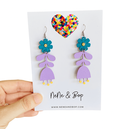 Flower Girls - Lilac/Forest Leather Earrings