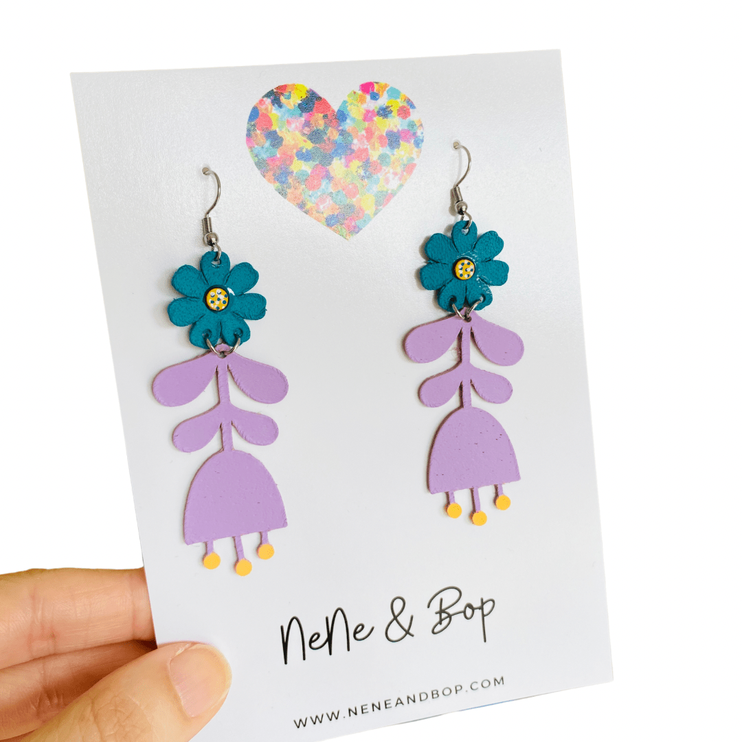 Flower Girls - Lilac/Forest Leather Earrings