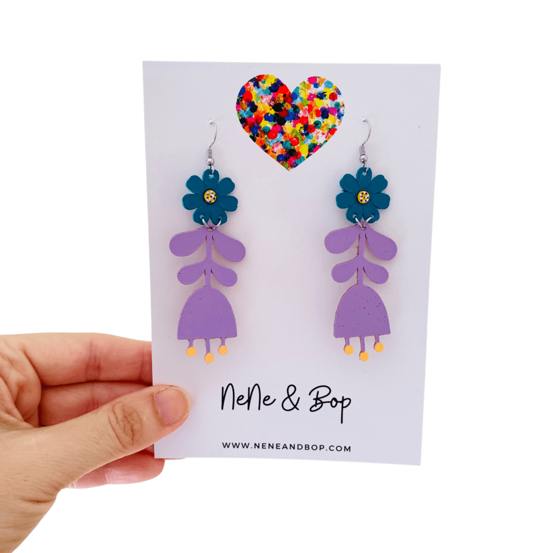 Flower Girls - Lilac/Forest Leather Earrings