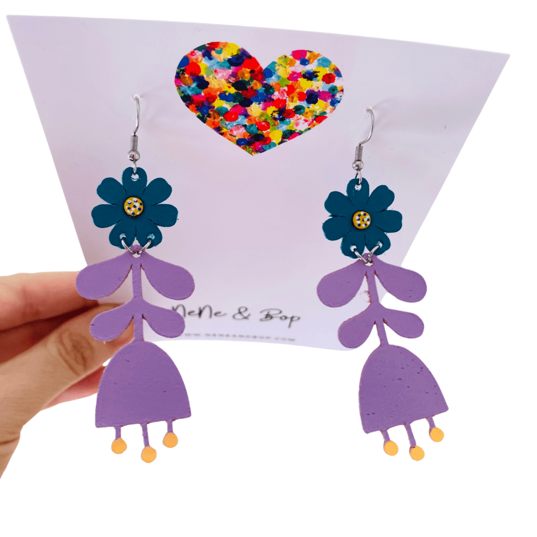Flower Girls - Lilac/Forest Leather Earrings