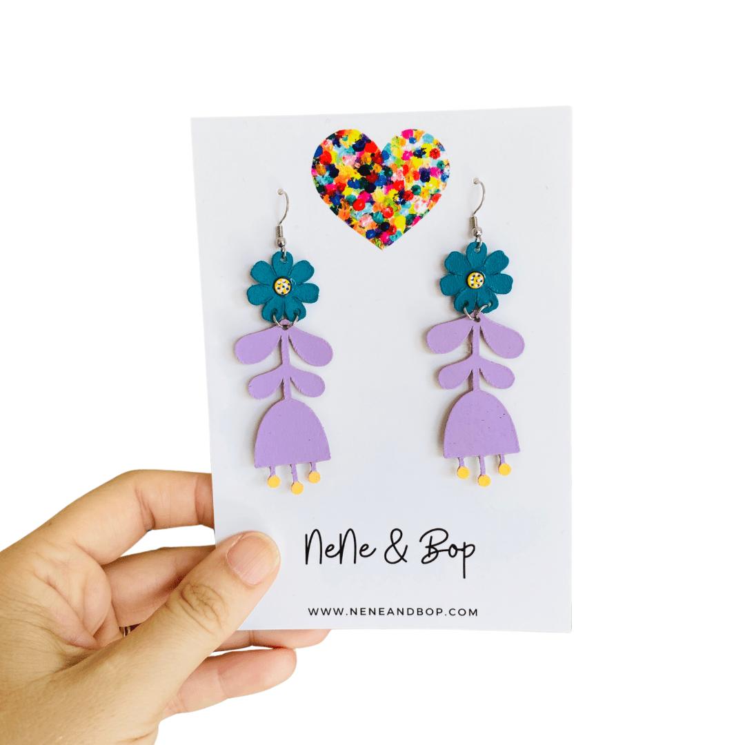 Flower Girls - Lilac/Forest Leather Earrings