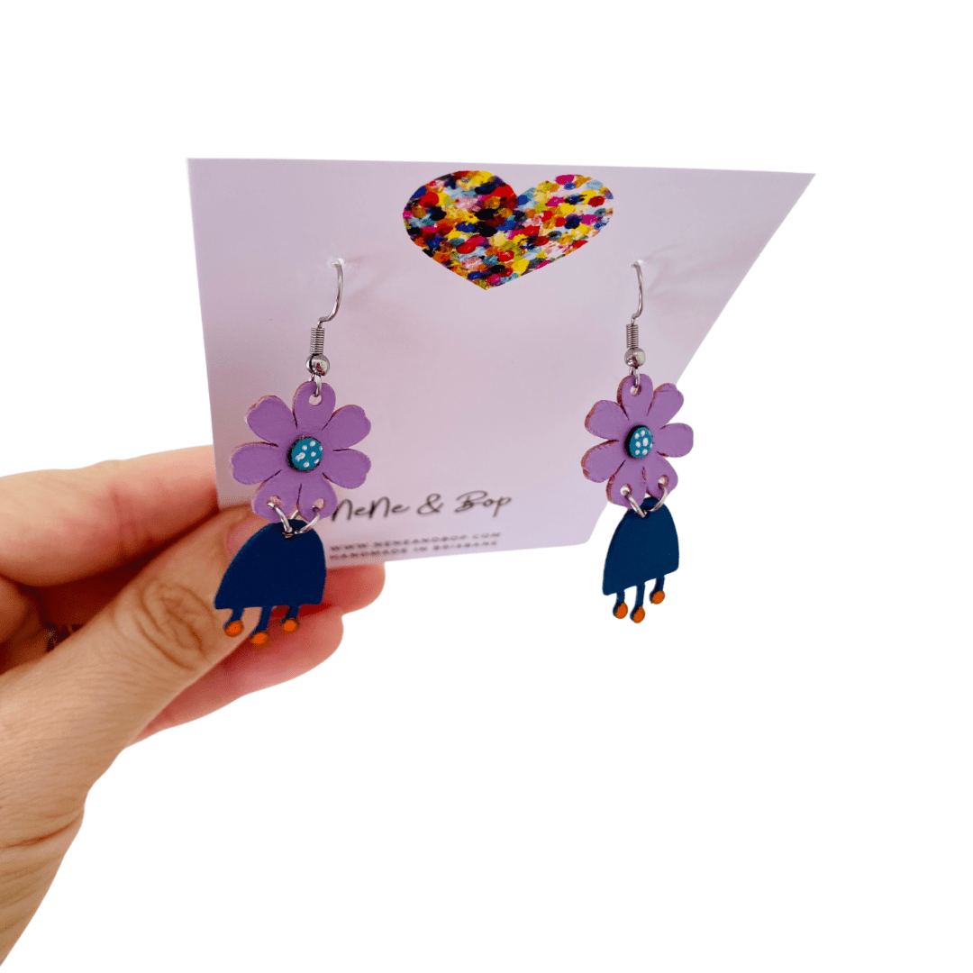 Flower Girls Mini - Navy/Lilac Leather Earrings