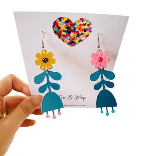 Flower Girls - Mis-matched Leather Earrings