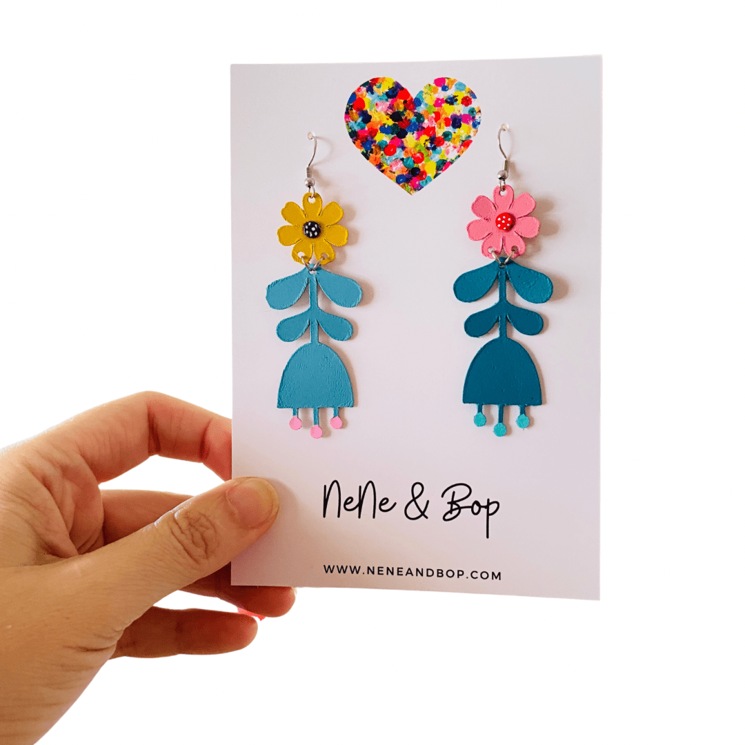Flower Girls - Mis-matched Leather Earrings