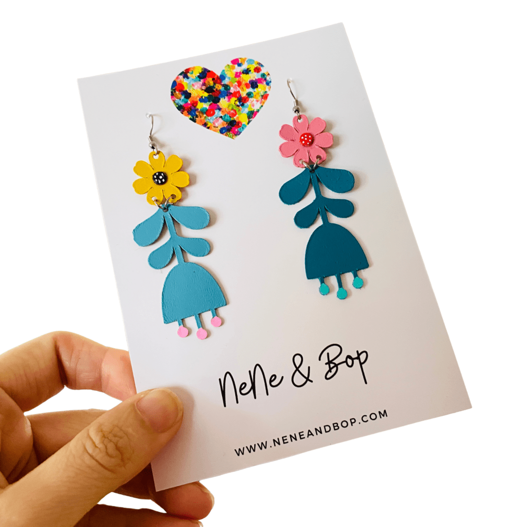 Flower Girls - Mis-matched Leather Earrings