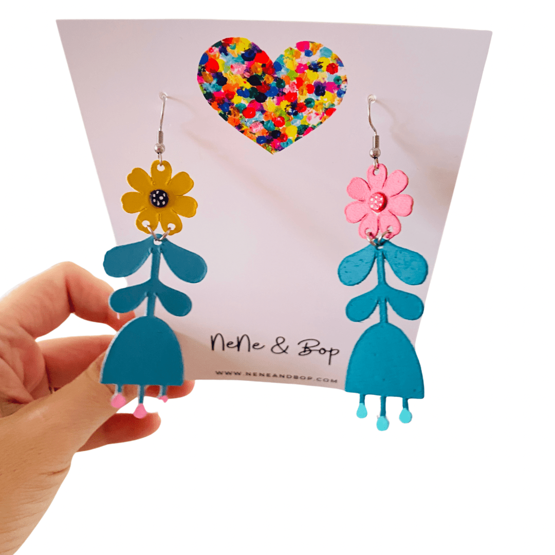 Flower Girls - Mis-matched Leather Earrings